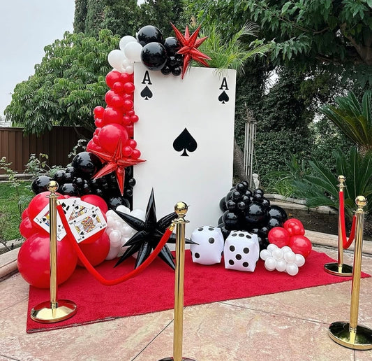 Card Party Backdrop with Balloon & Dice Decor for Casino Night Events