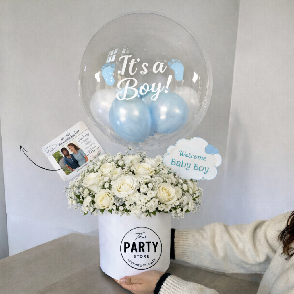 Personalized Flower Bouquet with Bubble Balloon | Balloon Gift