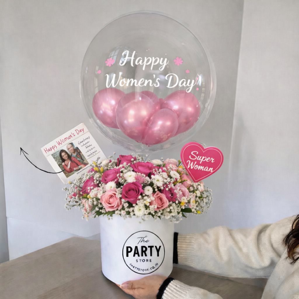 Personalized Flower Bouquet with Bubble Balloon | Balloon Gift