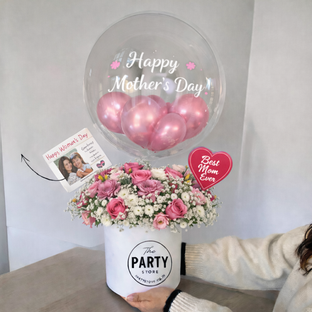 Personalized Flower Bouquet with Bubble Balloon | Balloon Gift