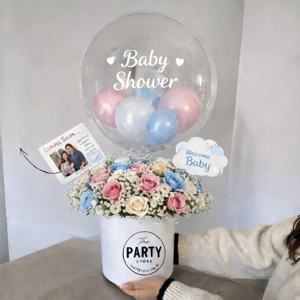 Personalized Flower Bouquet with Bubble Balloon | Balloon Gift
