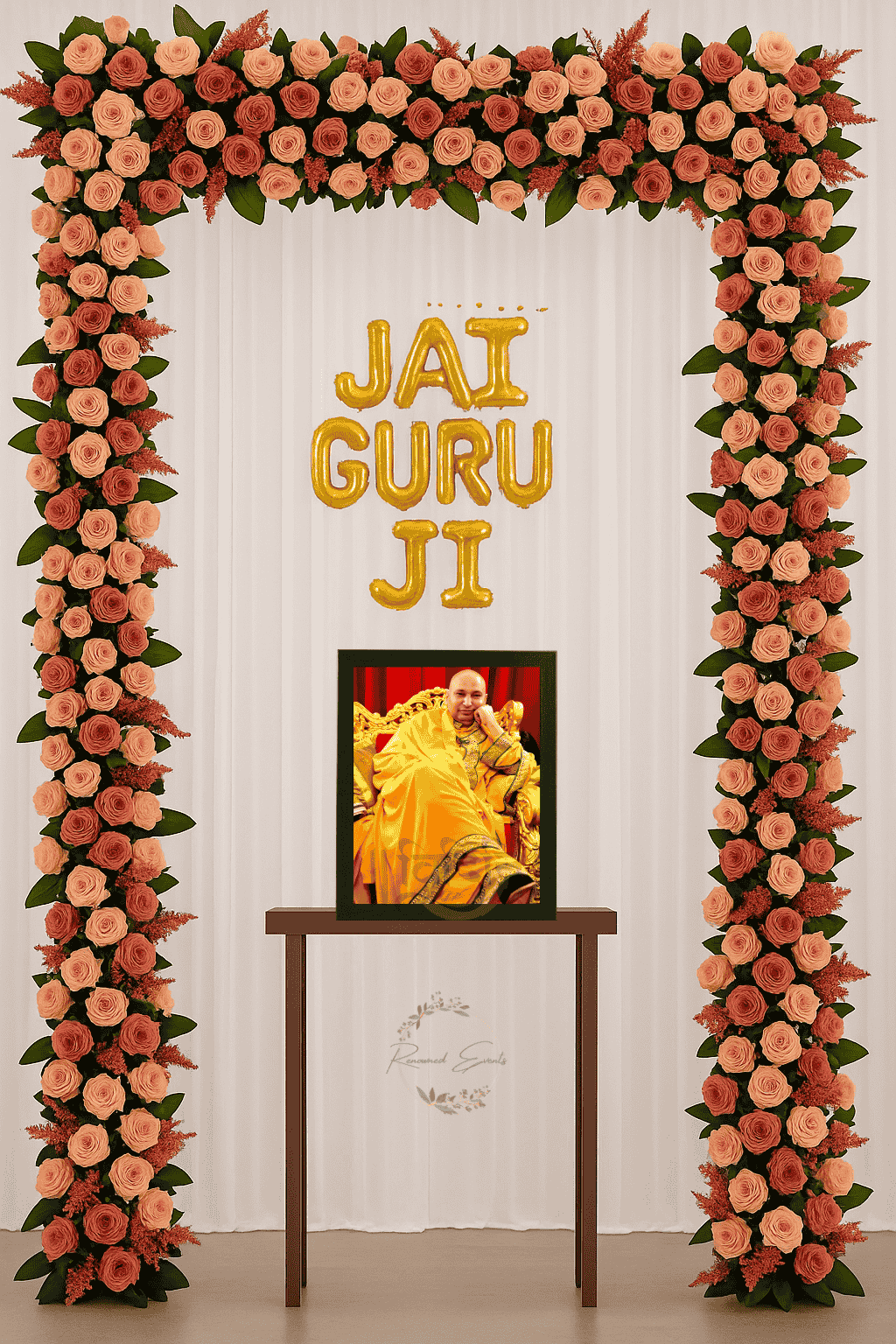 Guru Ji Floral Backdrop with Flowers – Spiritual Decor for special occasion