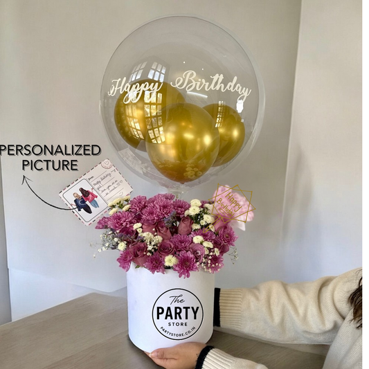 Personalized Flower Bouquet with Bubble Balloon | Balloon Gift