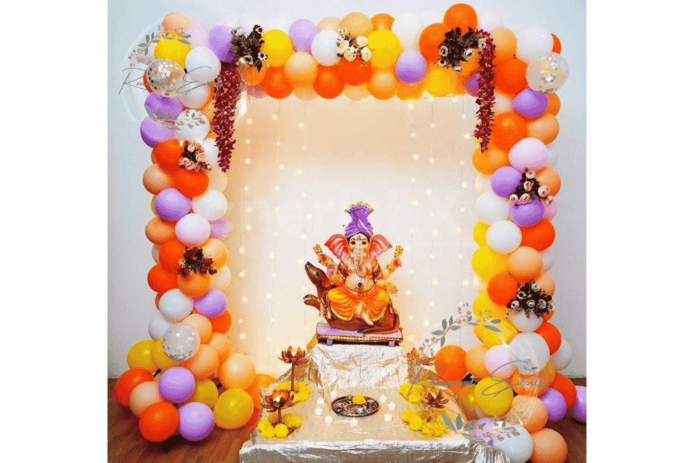 Ganesh Ji Decoration with Balloons and Flowers for Ganesh Chaturthi