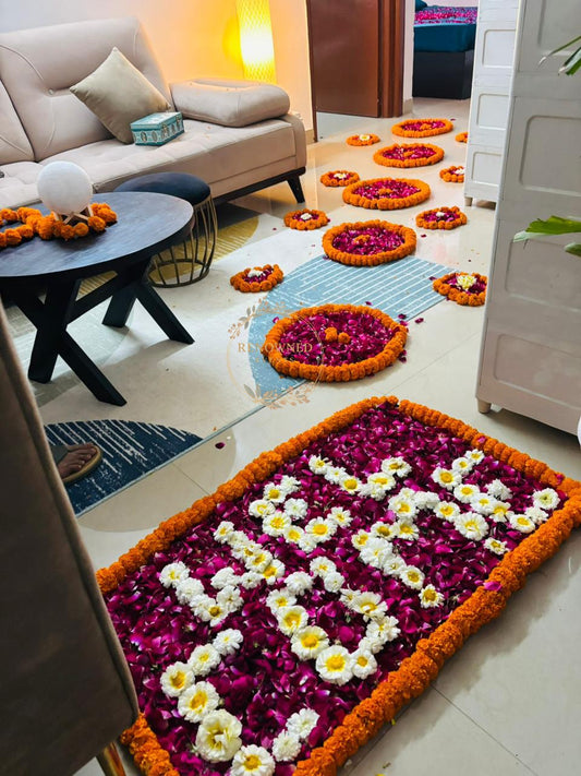 Newborn Baby Welcome Decoration at Home - Traditional Floral Entry Decor with Marigold & Rose Petals