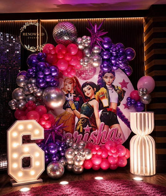 K-Pop Theme Birthday Decoration for Girls  Pink Purple Chrome Balloon Decor  Glam Kids Birthday Setup by Renowned Events