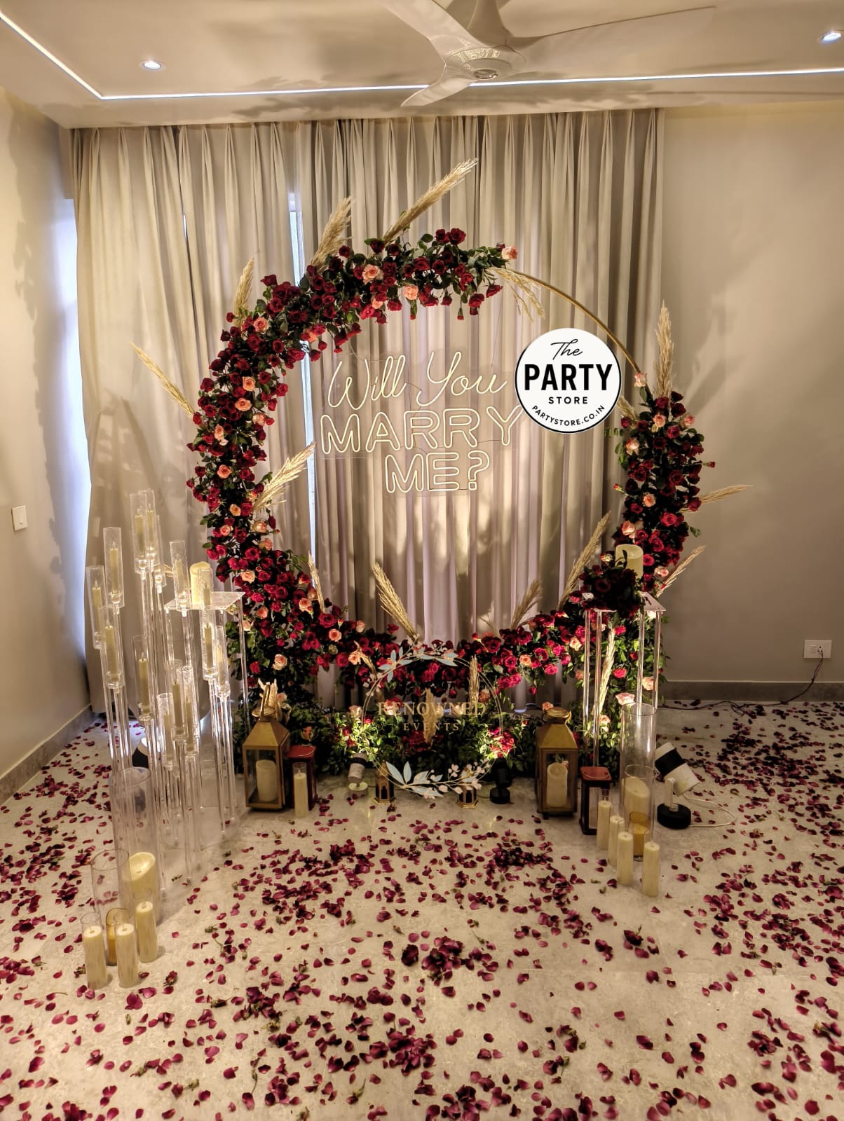 Romantic Proposal Decor Setup in Gurgaon | Dehradun | Jaipur | Agra | Delhi NCR Ring Floral Arch & Candle Setup
