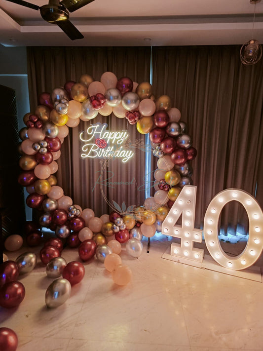 Rose Gold chrome balloons ring decoration with age numbers