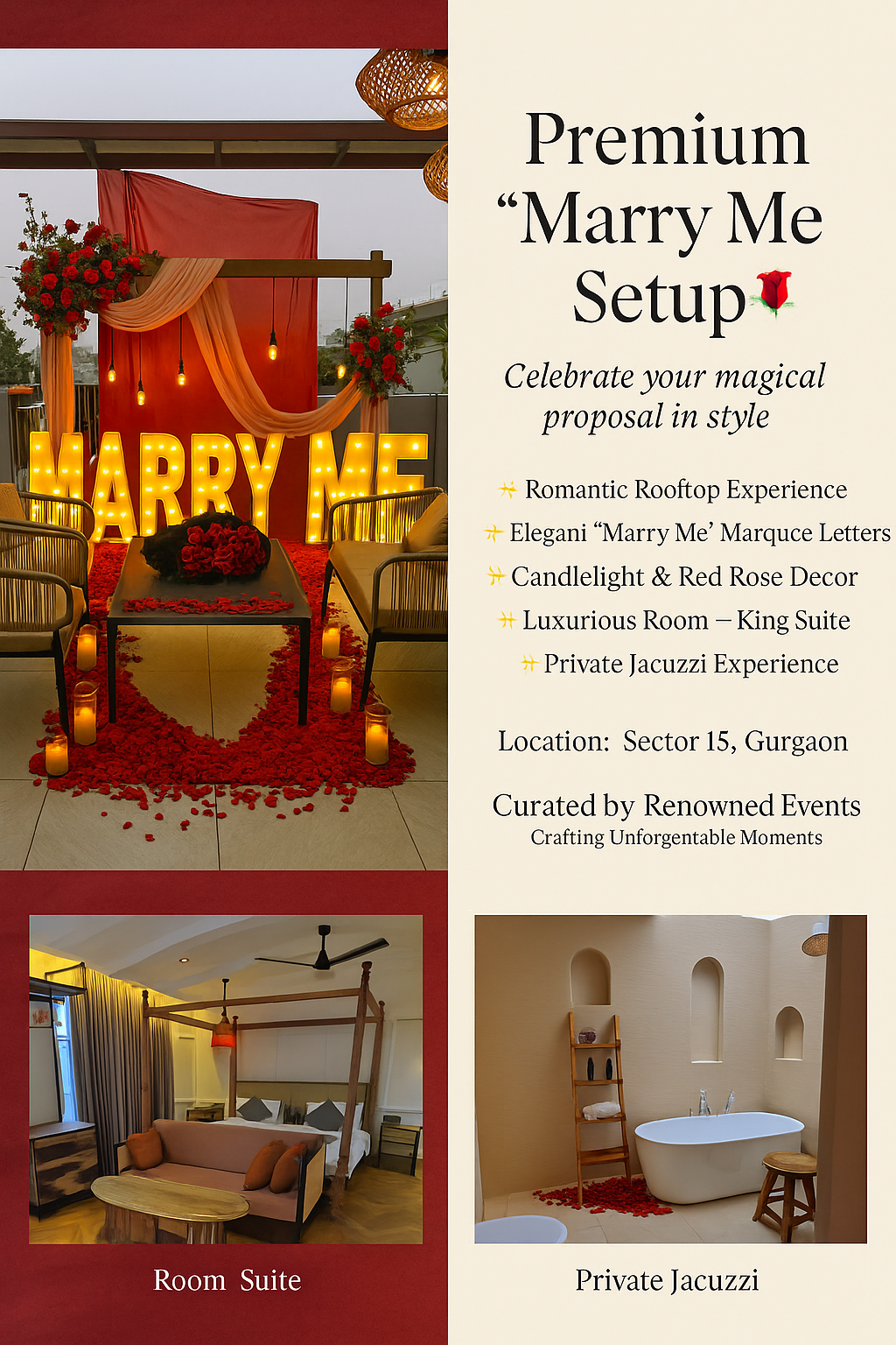 Surprise Proposal Setup with Balcony Decor & Luxury Room Stay | Gurgaon
