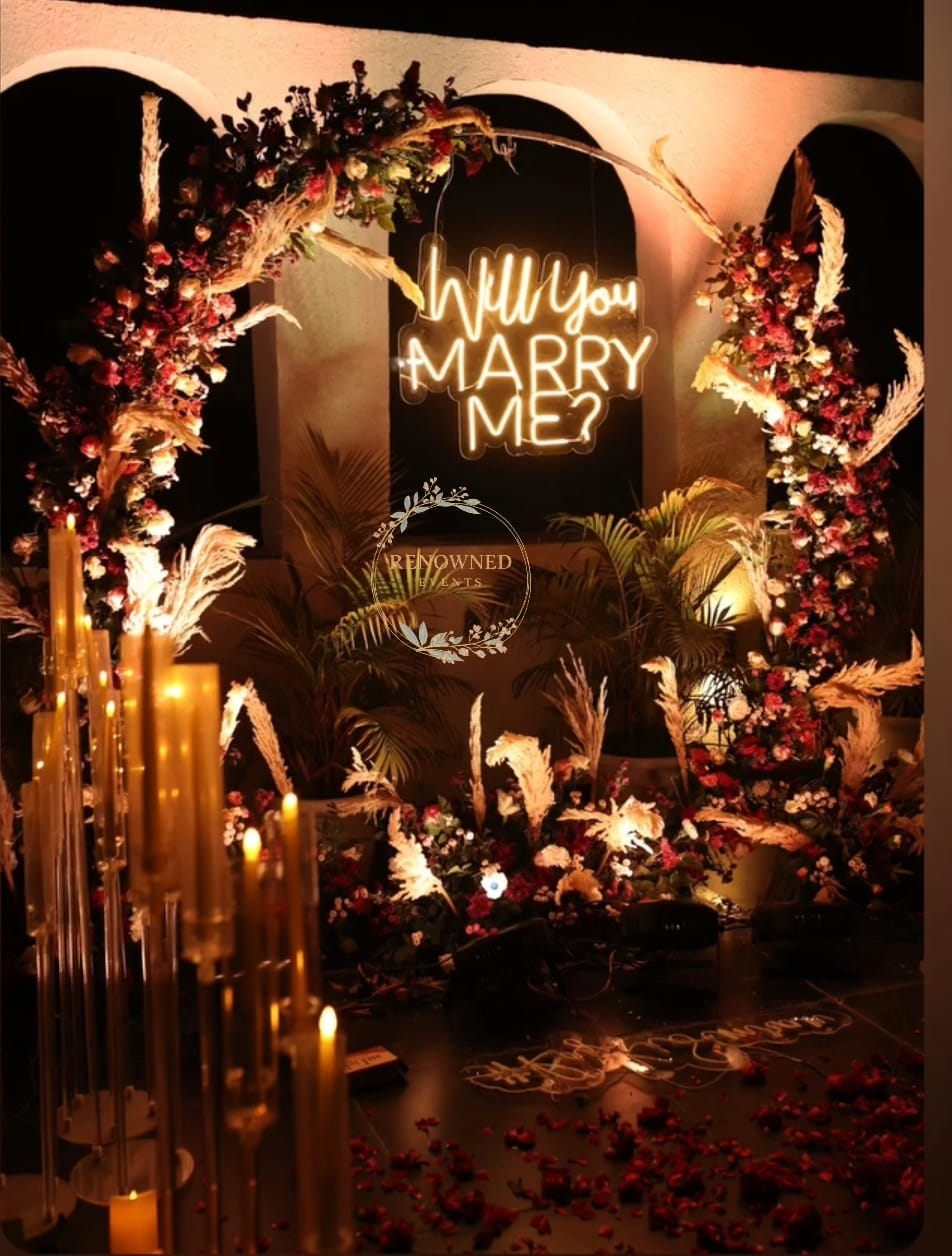 Romantic Proposal Decor Setup in Gurgaon | Dehradun | Jaipur | Agra | Delhi NCR Ring Floral Arch & Candle Setup