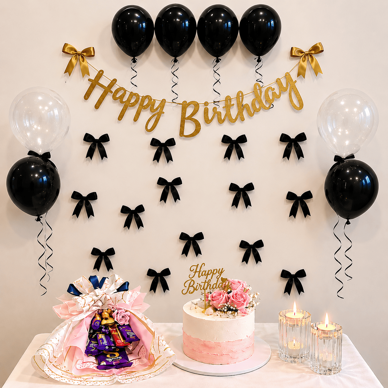 Aesthetic Birthday Decoration with Balloons and Ribbons