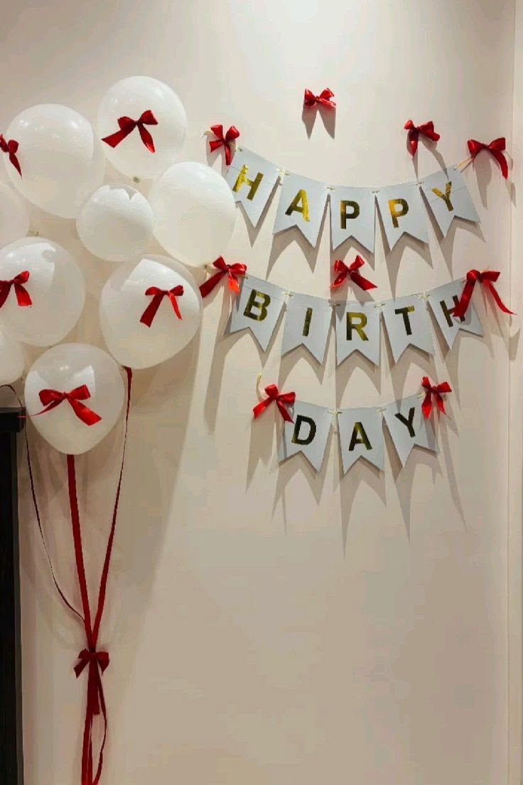 Aesthetic Birthday Decoration with Balloons and Ribbons